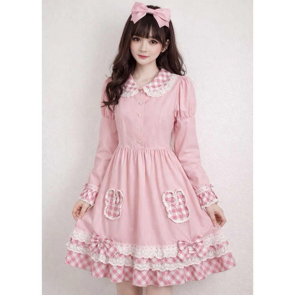 Bodyline Sweet Lolita Dress Pink Bunny Appliqué Bow Lace Gingham Kawaii OP